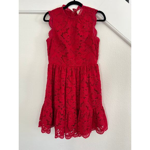 Kate Spade Red Lace Scalloped Mini Dress Womens 4 Formal Old Money Coquette - Picture 1 of 16